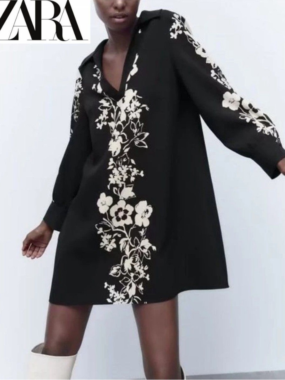 Zara Black & White Floral Mini Cocktail Dress